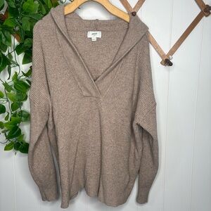 Aerie V-Neck Hoodie Pullover Sweater Oversized Fit Tan Women's Size Small